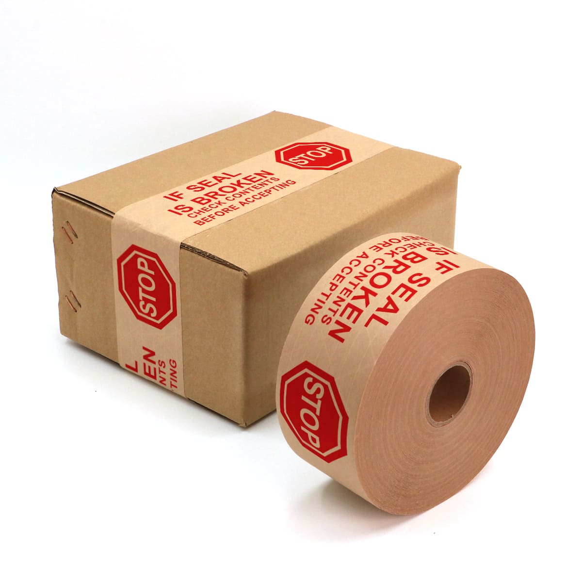 Warning Printed Brown Reinforced Gummed Tape 